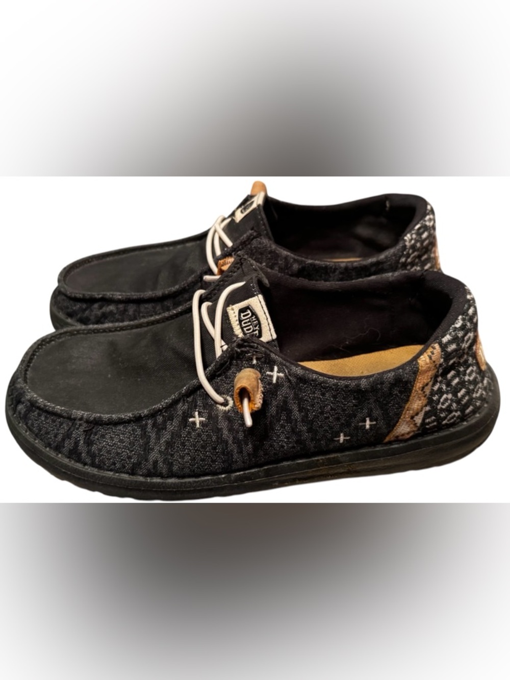 Hey Dude Black & Tan Wally Crafted Boho Slip on casual shoes.